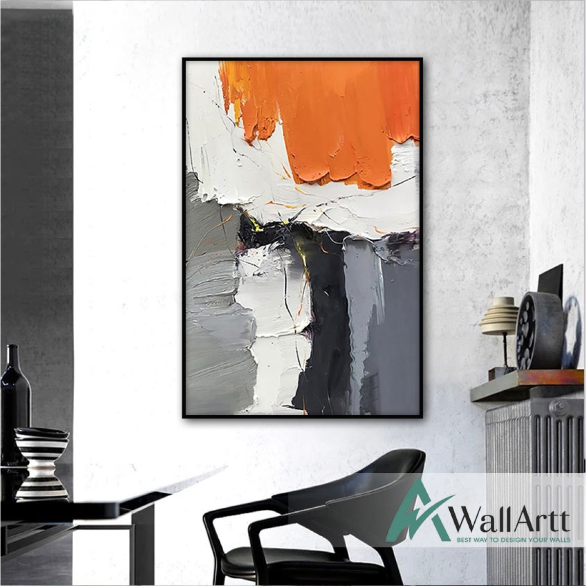 Orange with Black n White 3d Heavy Textured Partial Oil Painting